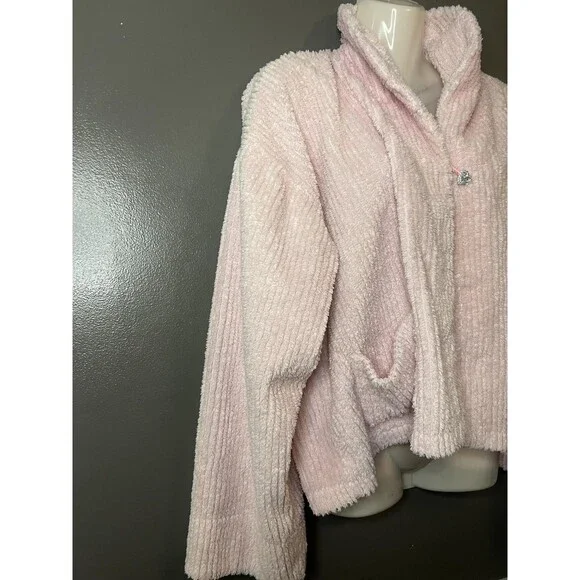 Romantic Concepts Sweater Womens L/XL Pink Chenille Fuzzy Cardigan Jacket USA - Picture 3 of 8
